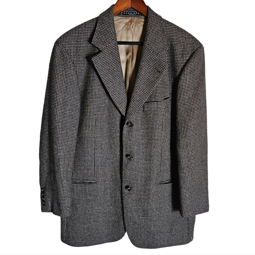 Hugo Boss Houndstooth Plaid Einstein Blazer Sport Coat Size 40R Lambswool Jacket